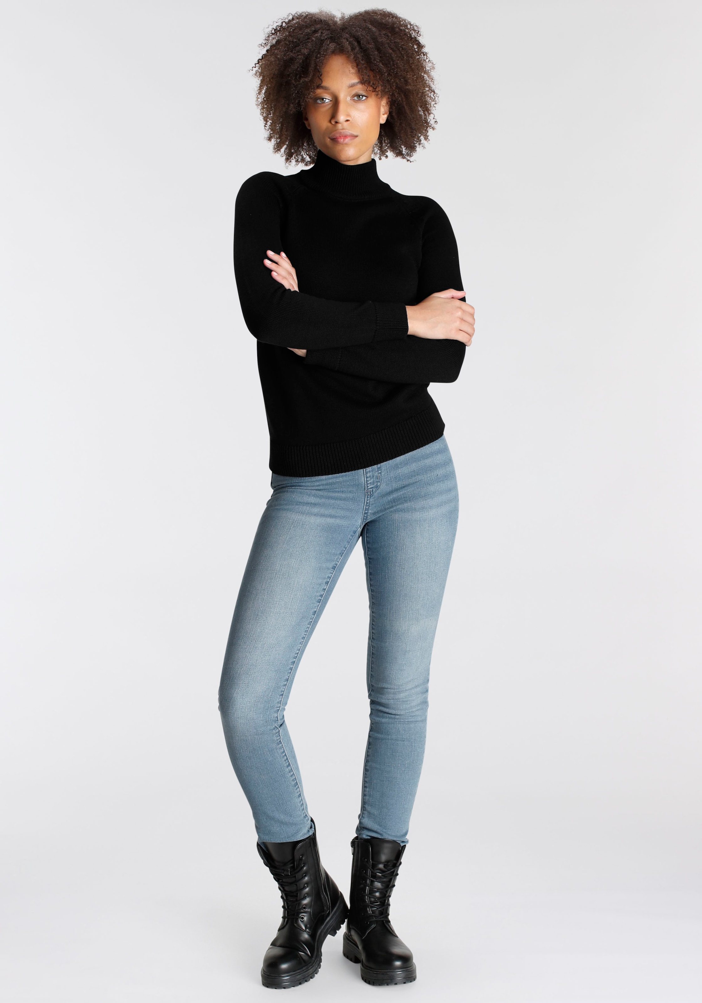 Arizona Strickpullover »Rolli unifarbend«, mit grobem Strickmuster und Rollkragen