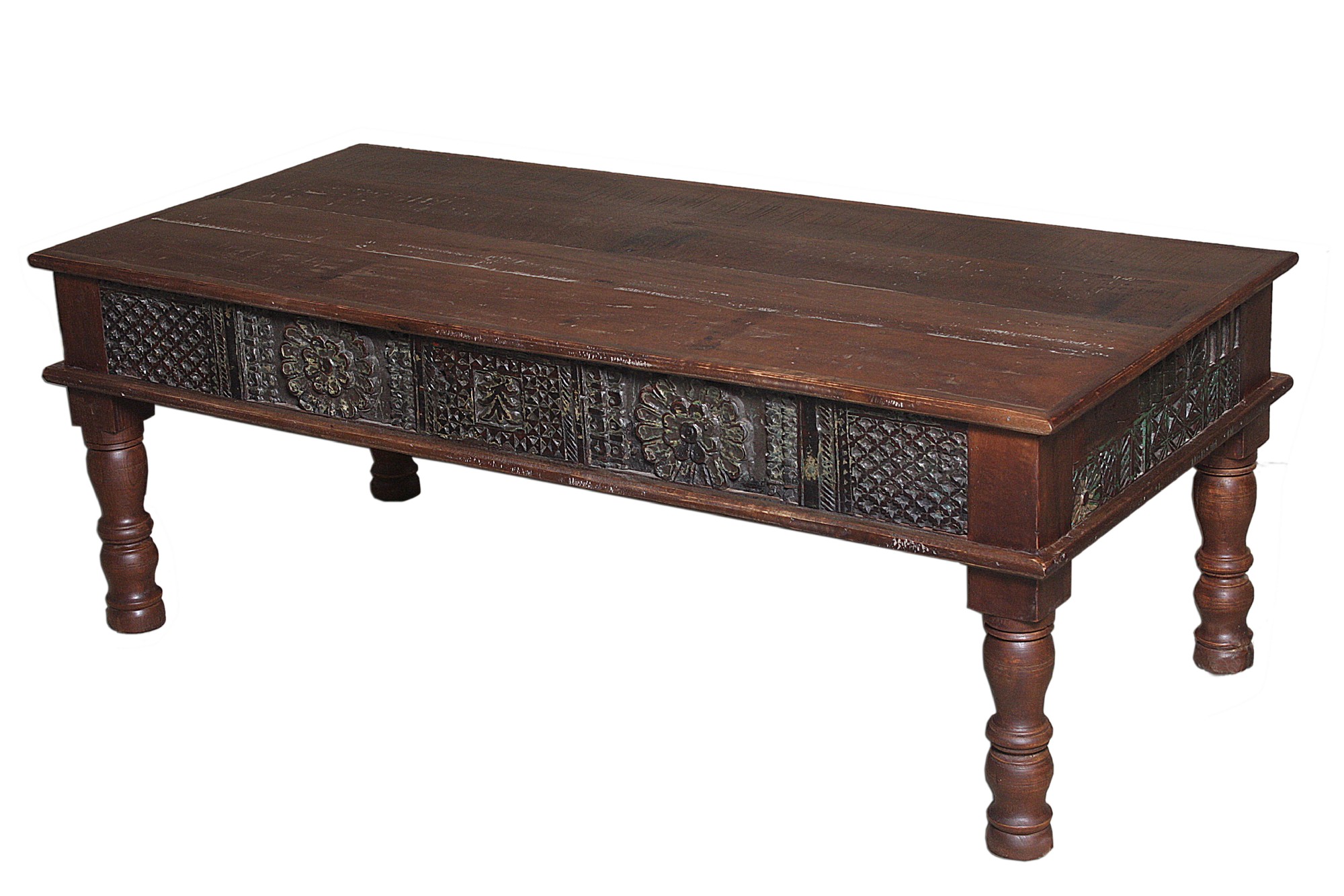 Couchtisch mit individuellen Schnitzereien, B 130 cm, T 60 cm, H 47 cm von fischer's lagerhaus