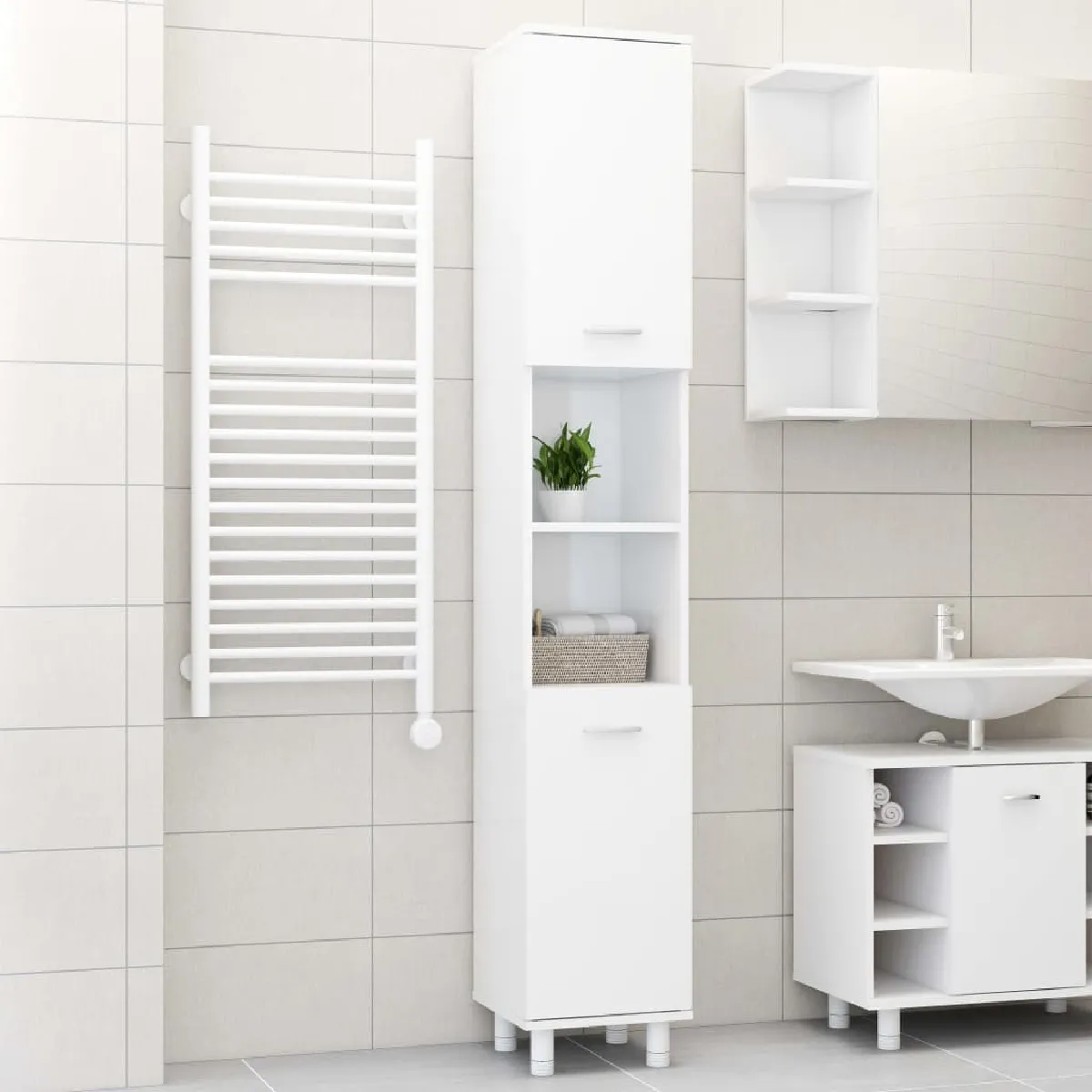 vidaXL Armoire salle de bain - Blanc brillant