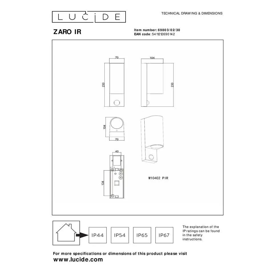 Lucide ZARO IR Wandspot - Zwart