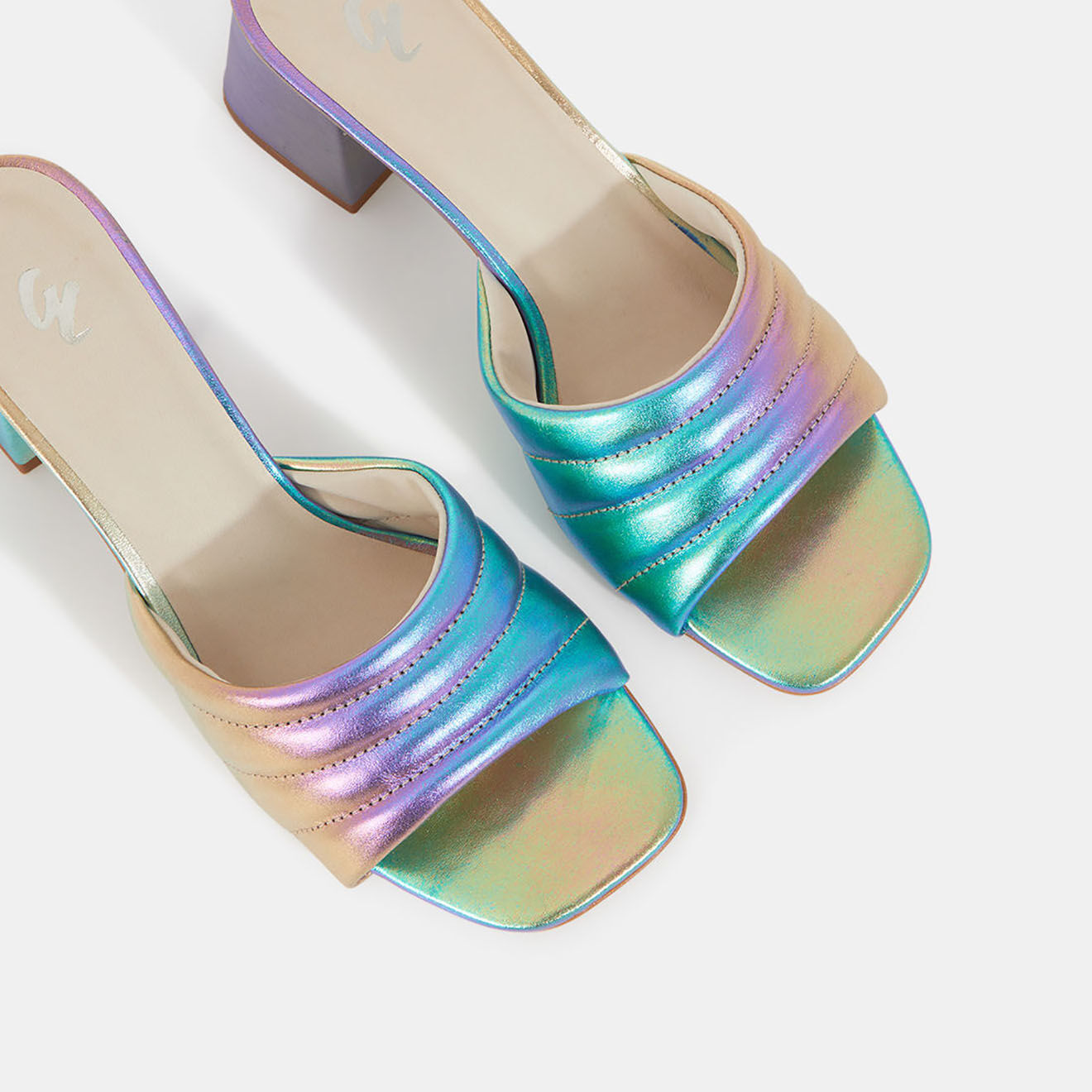 Galeries Lafayette Mules à talon en Cuir matelassées multicolores - Talon 6 cm