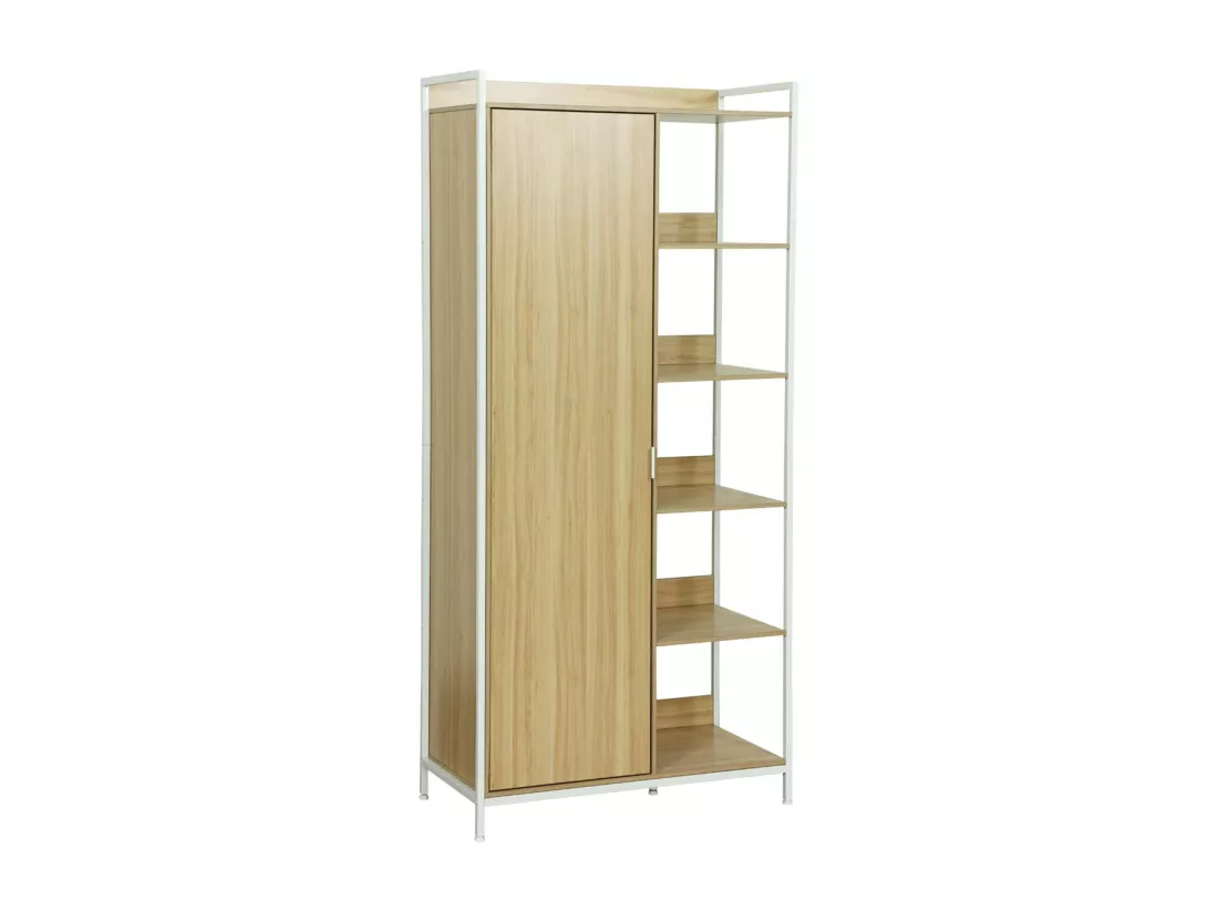 Module dressing blanc avec 1 penderie. 6 étagères et 1 porte. L 100 x P 48 x H 190 cm