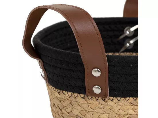 Panier en fibres naturelles et coton noir D20x12/18