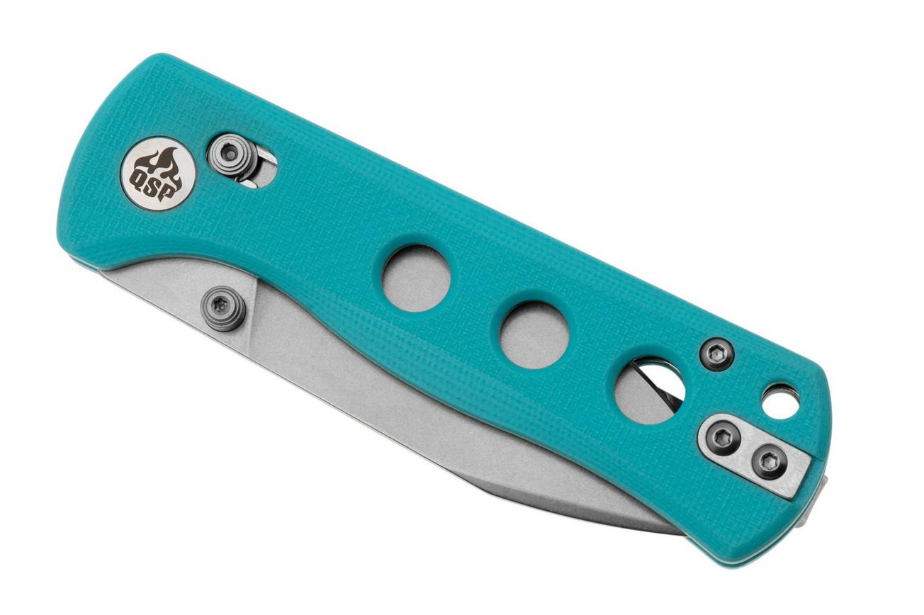 QSP Knife Canary Glyde 150GL-C1 Stonewashed 14C28N, Blue G10, zakmes