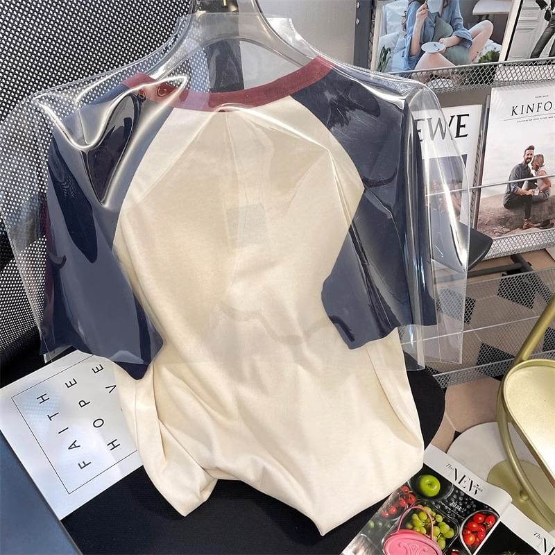 fluffush - T-shirt met ronde hals, kleurblok en raglanmouwen