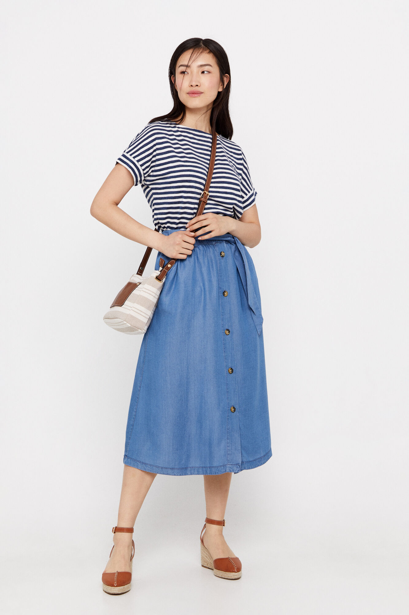 Falda tencel midi - Azul