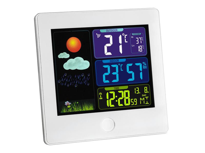 TFA Dostmann Wetterstation Sun Weiss Funk-Wetterstation mit Farbdisplay