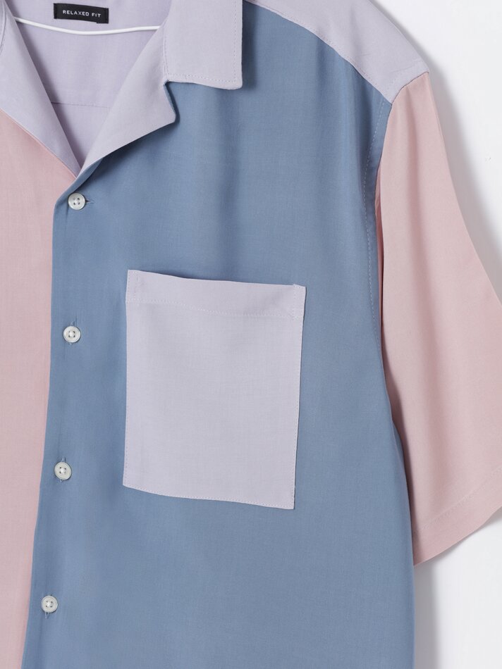 Camisa resort color block - Rosa claro