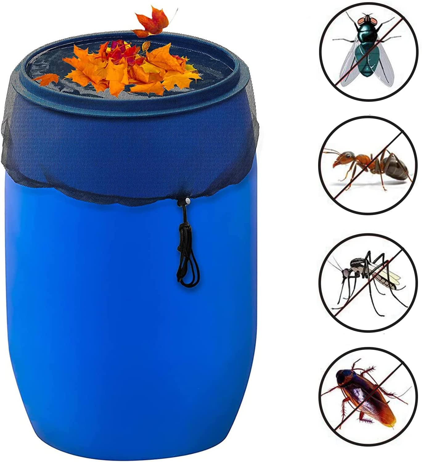 (2er Set) Ø80cm Regenfass Laub Schutznetz Wasser Tonnen Abdeckung mit Zugband - Schwarz