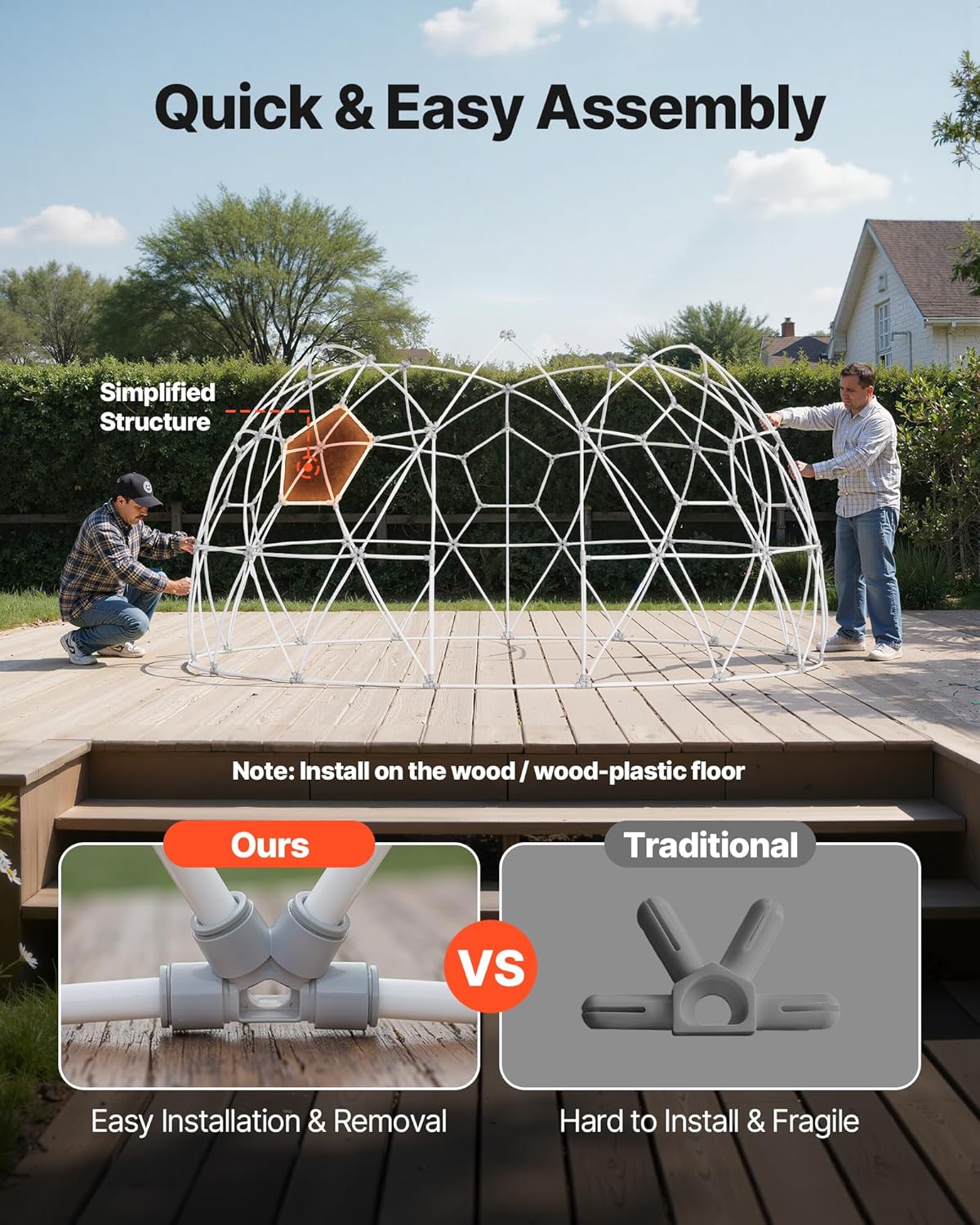VEVOR Gartenkuppel, 4,57x2,9 m großes transparentes Blasenzelt für 10–14 Personen, geodätisches Kuppelgewächshaus mit Fenster, PVC-Zelt für Hinterhof, Terrasse, Camping, Party, Hochzeit