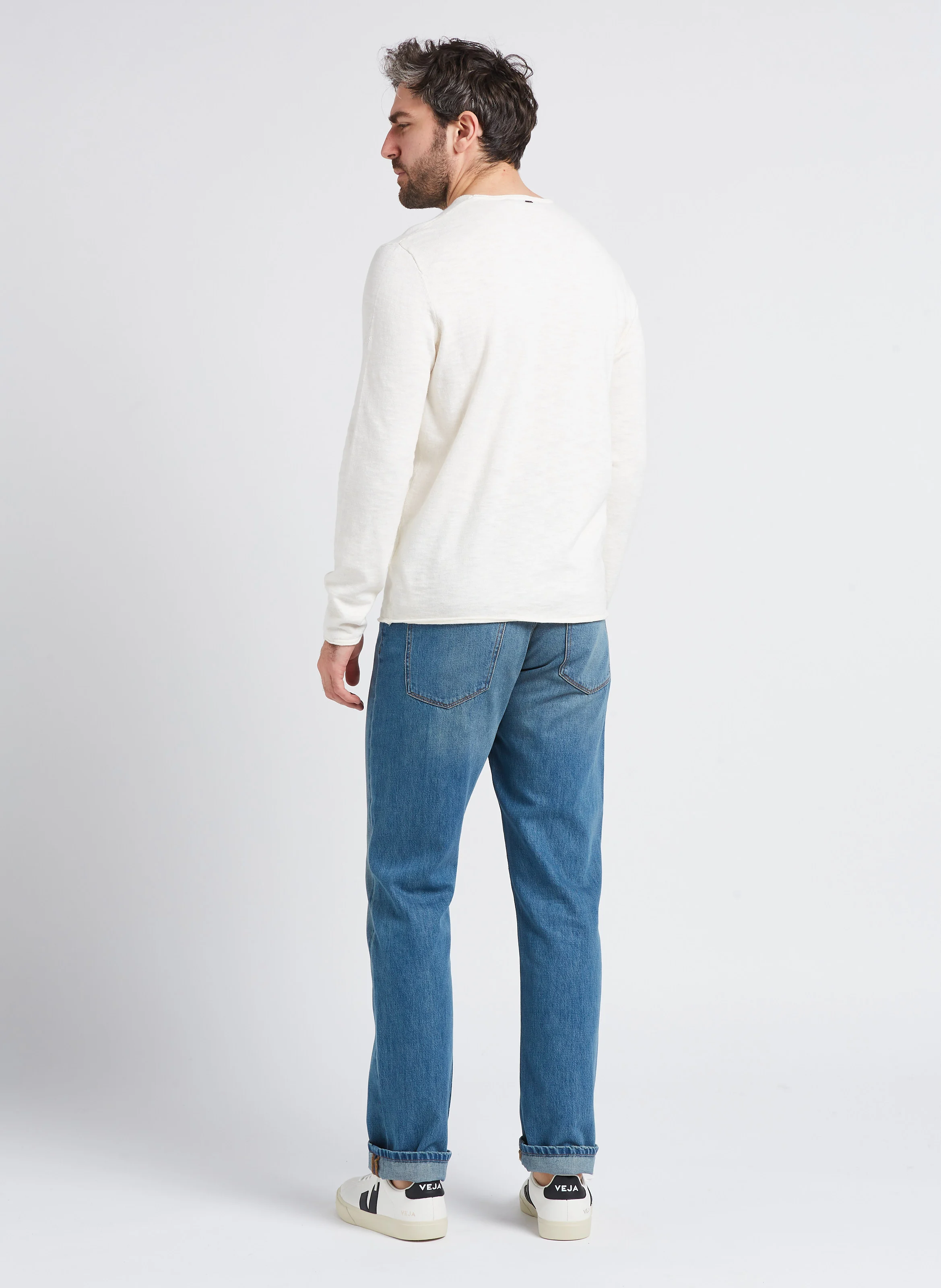 Pull col rond droit en coton | Blanc