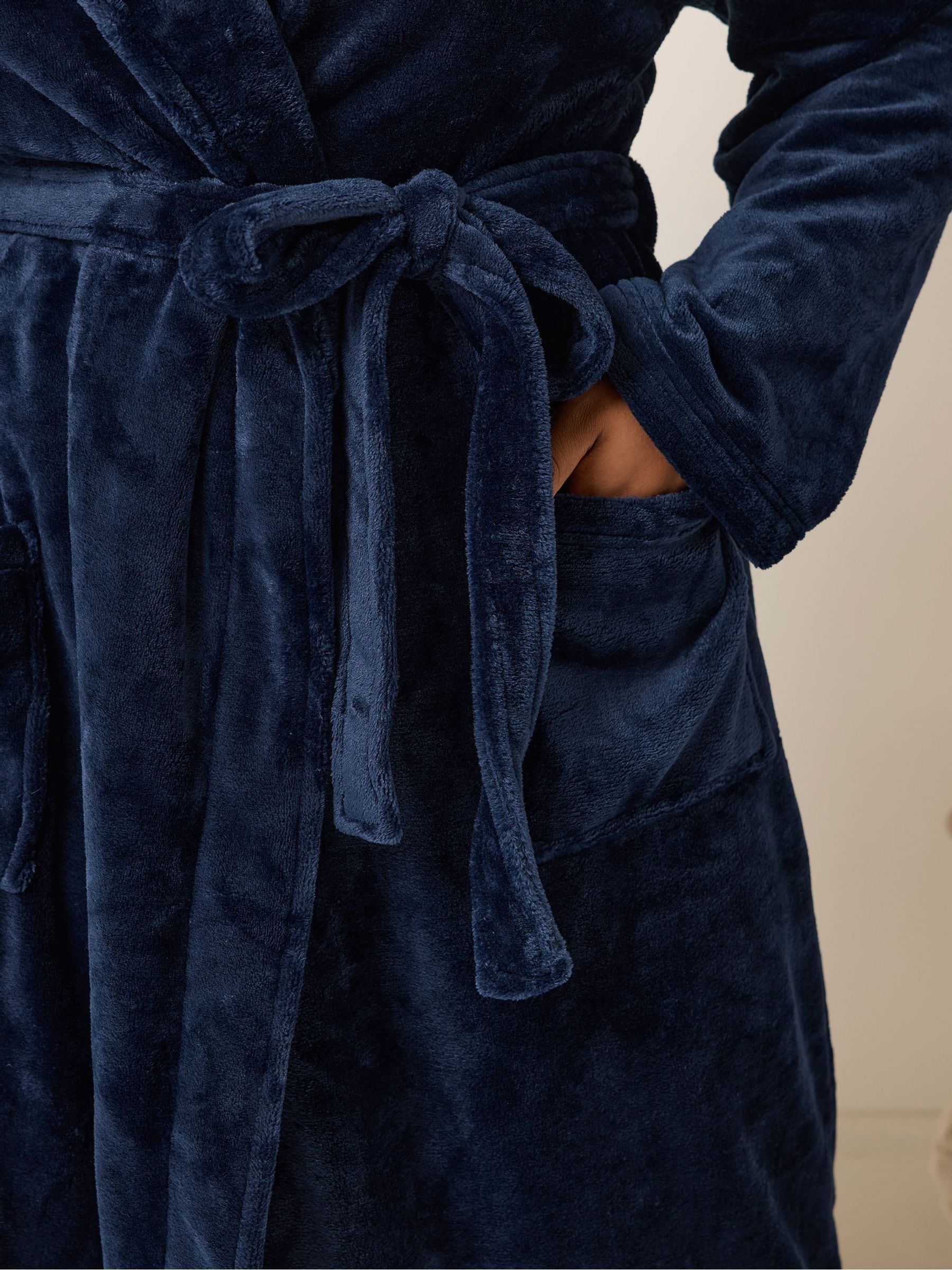 Blauw - Yours Curve Super Luxe Maxi-badjas met sjaalkraag