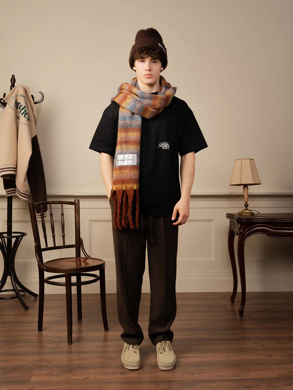 Another Cotton Lab Oversized Scarf brown mixed stripes