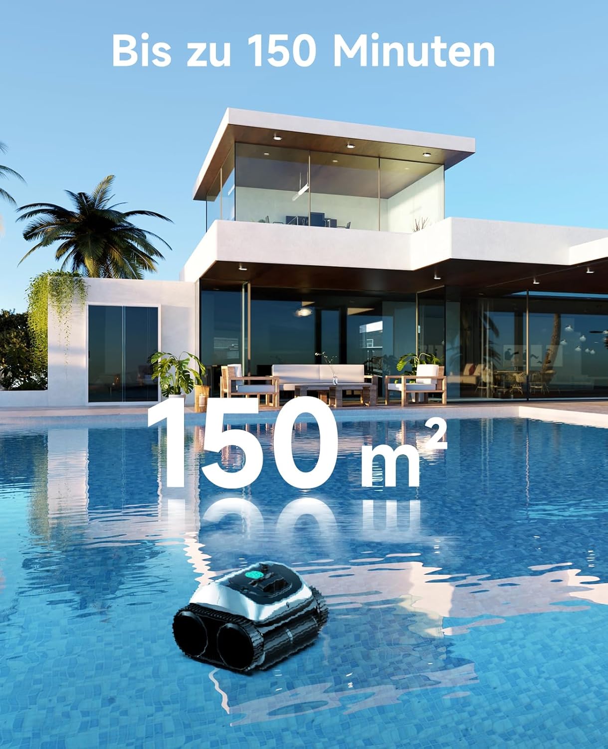WYBOT C1 Poolroboter mit Akku, 150 Min. Kabellos Poolsauger Poolroboter Boden und Wand, Poolreiniger mit intelligenter Routenplanung, vollautomatische Boden-, Wasserlinien- & Wandreinigung, bis 150 ㎡