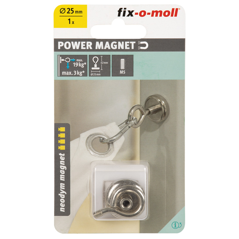 Fix-o-moll magneet schijf Neodym oog 25x42mm
