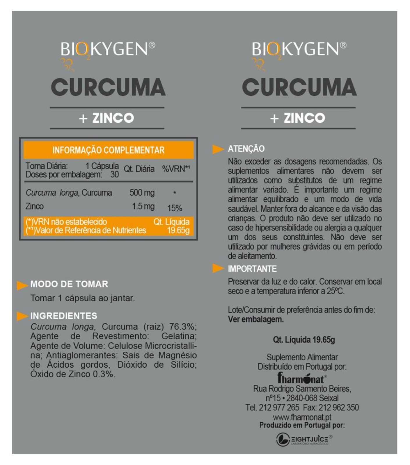 Biokygen Cúrcuma + Zinc 30 cápsulas
