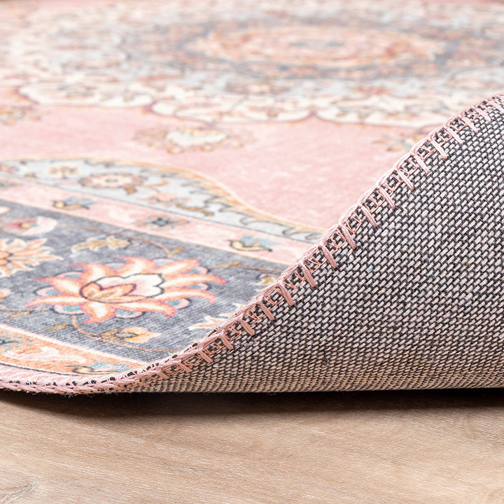Vintage vloerkleed - Lily Medaillon Roze | Lekker fleurig