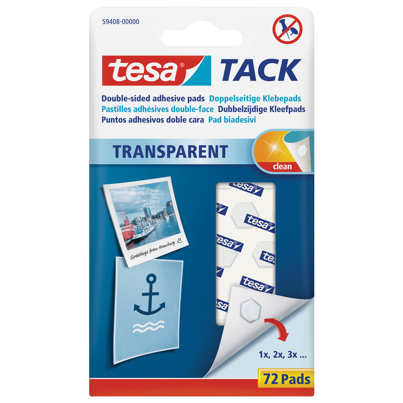 Tesa doppelseitige Klebepads Tack, transparent, 72 Stück