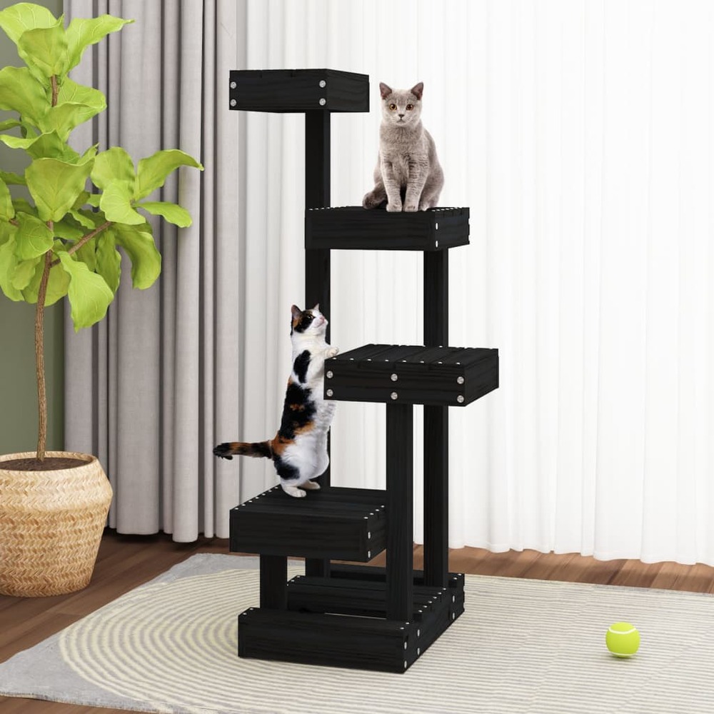 Arbre à chat noir 45,5x49x103 cm bois de pin massif