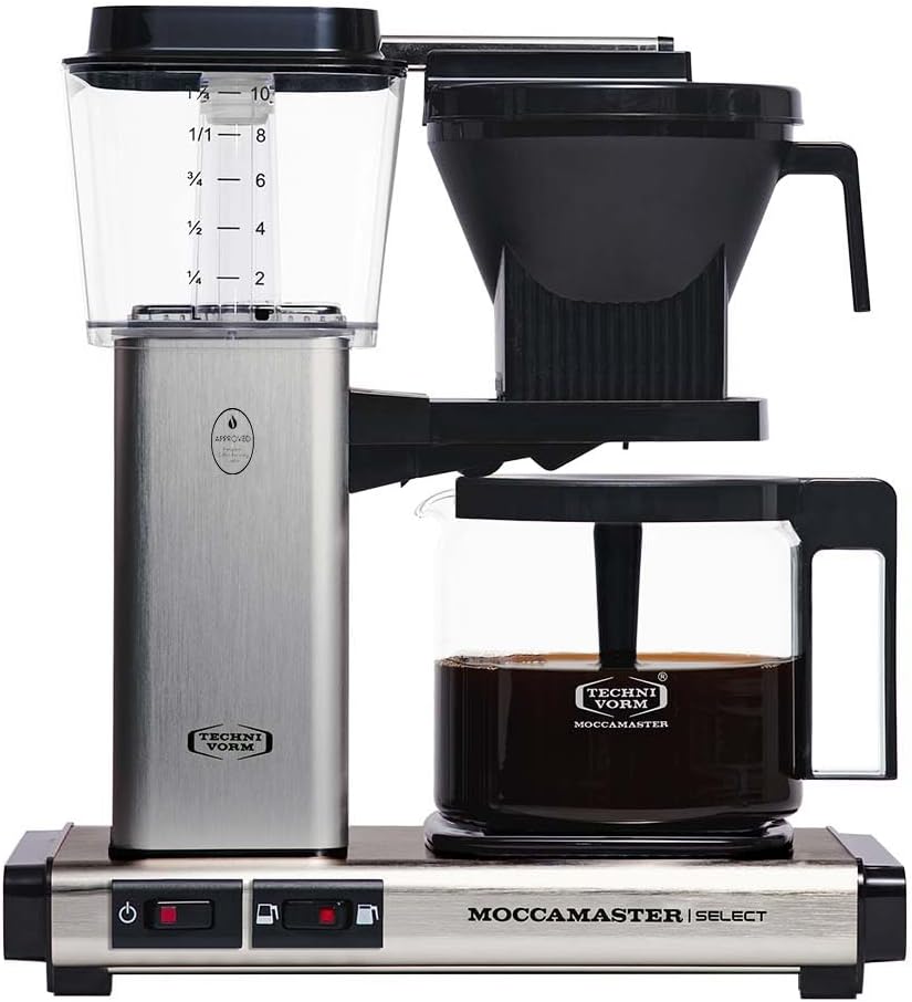 Moccamaster KBG Select, Filter Kaffee Maschische, Kaffeekanne Glas, Farbe Gebürstet, 1.25 Liter, Brushed