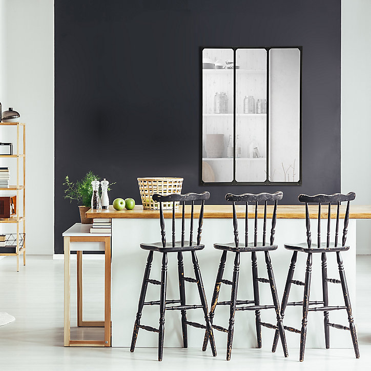 Miroir atelier 3 bandes 70x70cm métal noir