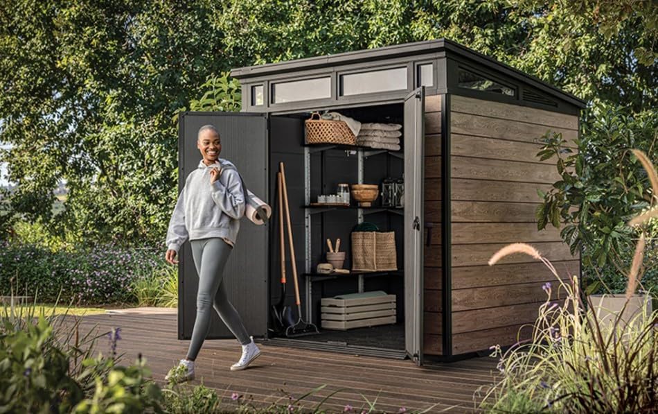 Gartenhaus Keter Signature Ashwood Pent 7x7 inkl. Fußboden 216 x 218 cm anthrazit/braun exklusiv bei Hornbach