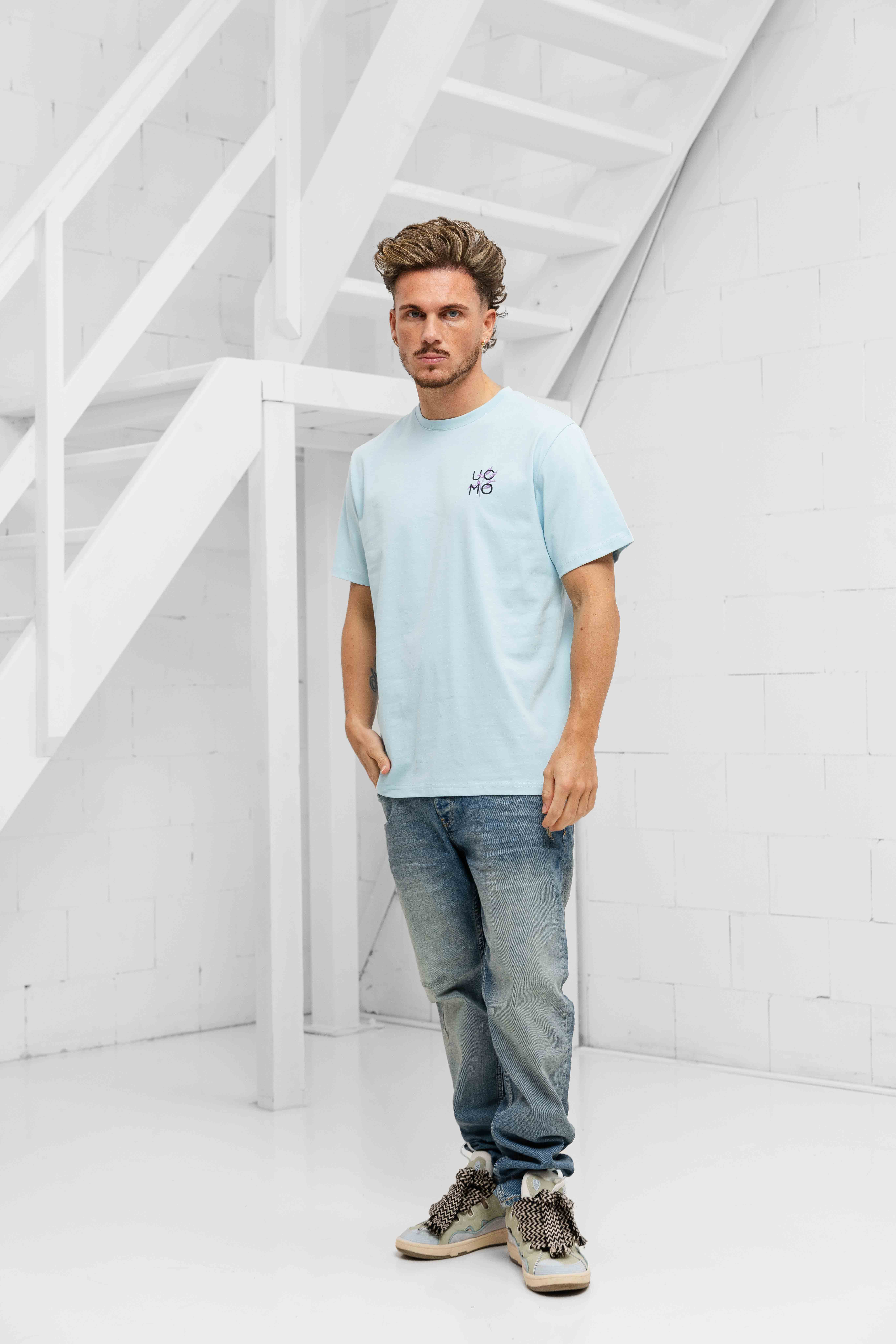 24 Uomo Floral T-shirt Heren Lichtblauw