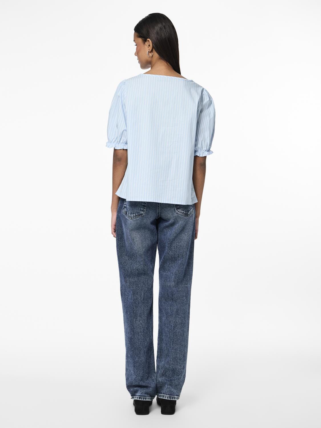 Pieces Pcpenny 2/4 O-Neck Top Camp Mm 4586948 airy blue bright white
