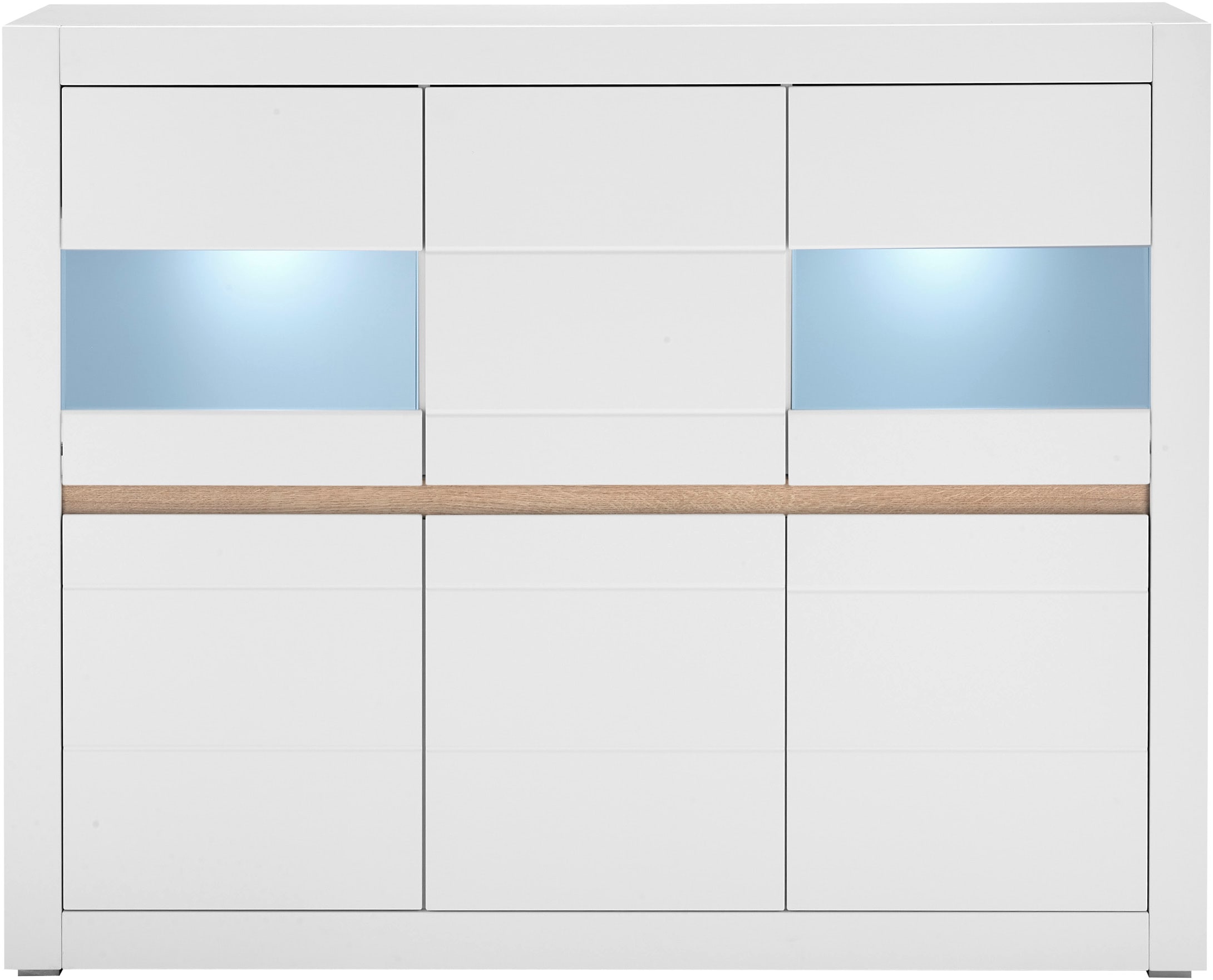 INOSIGN Highboard »Chester, moderne Kommode, Schrank mit Stauraum, Sideboard in Weiss Matt« 1 Stk. tlg. austauschbare Blende in Griffleiste, zeitloses Design, 165 cm breit