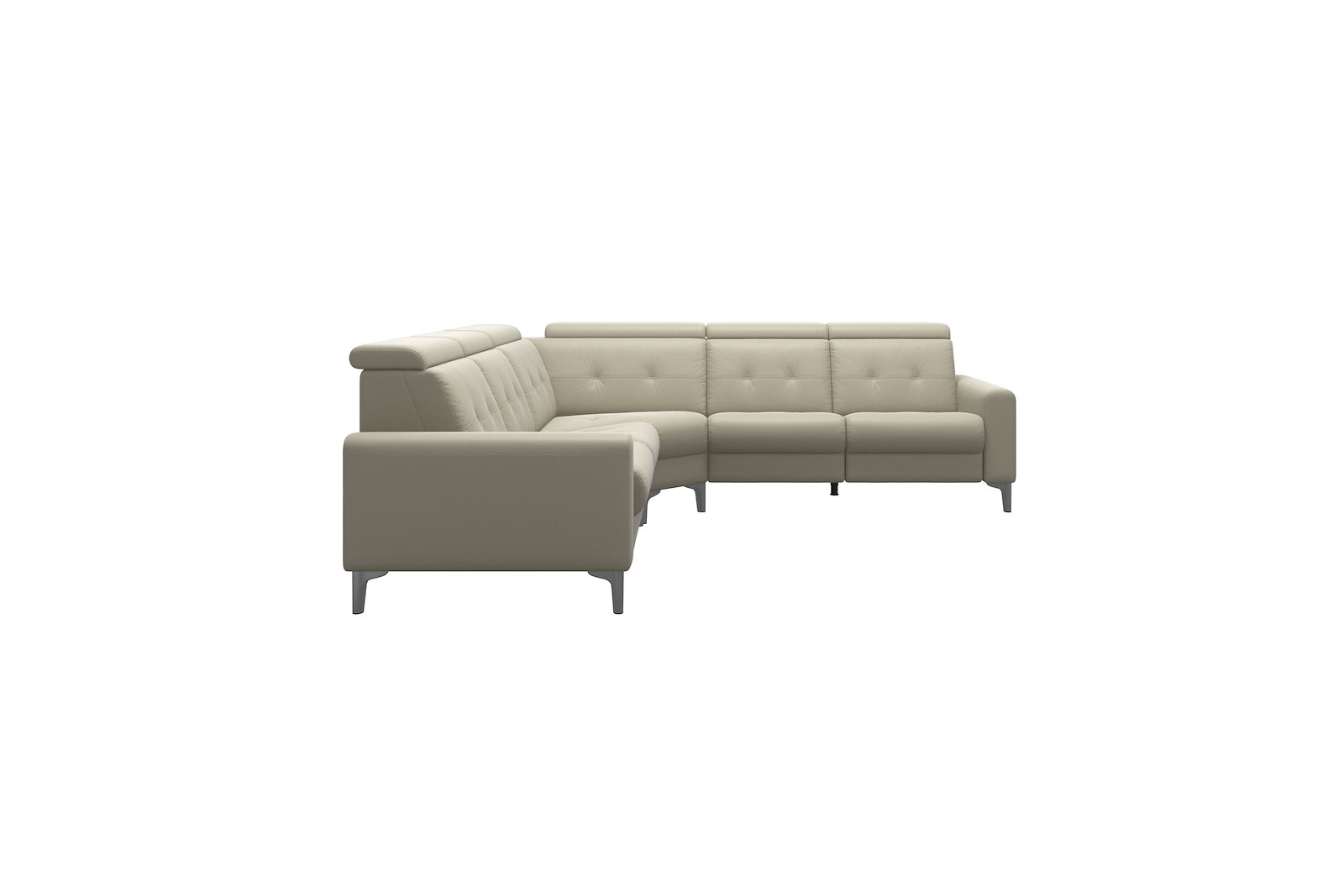 Anna C22 hjørnesofa (PMCMP) Hud Paloma Light Grey med A1 arm og polerte organiske alu ben, 14 cm. (Power-Manual-CornerManual-Manual-Power)