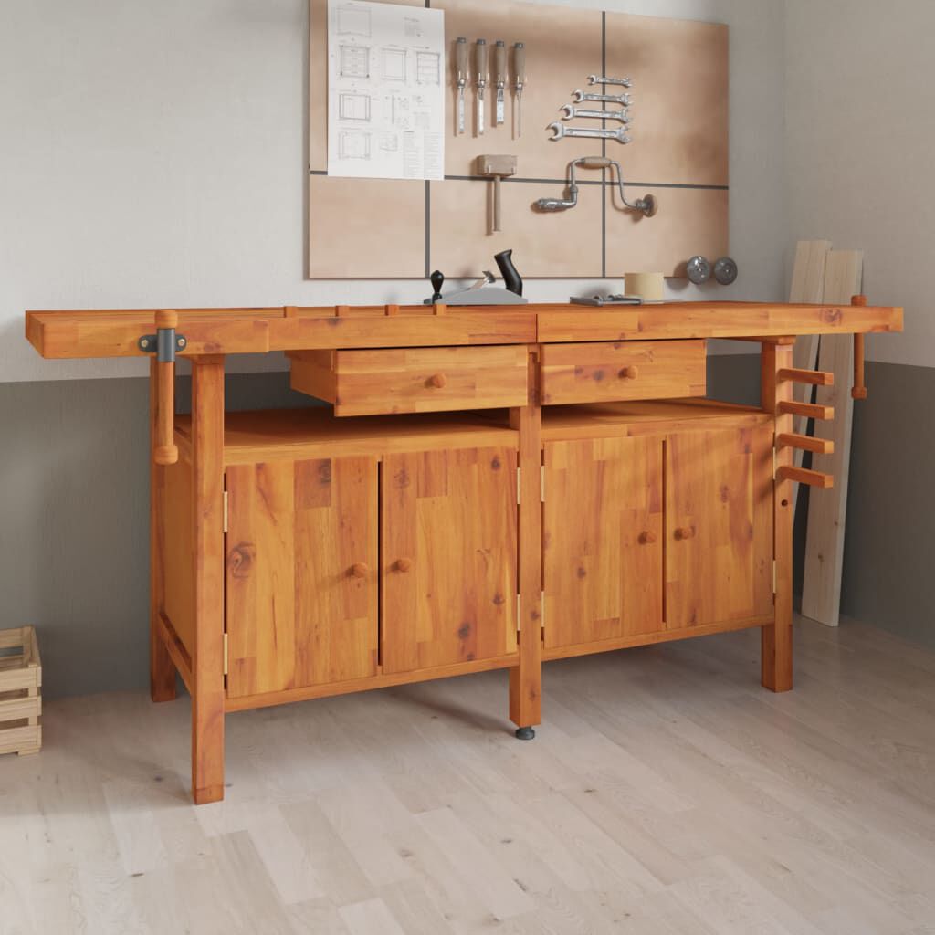 vidaXL Werktafel met lades en bankschroeven 192x62x83 cm acacia