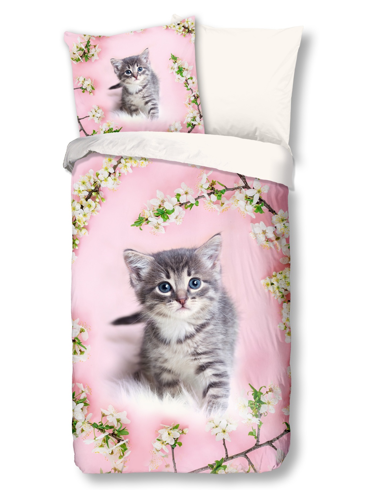 Renforce-Kinderbettwäsche PUSSYCAT - rosa - 135x200 cm