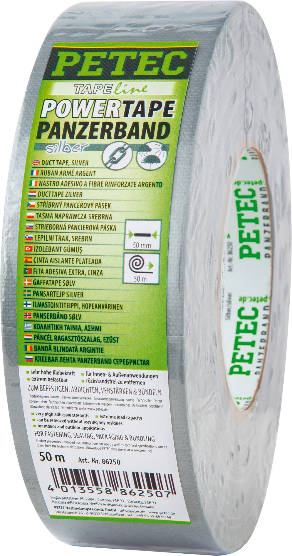 Petec Power Tape Panzerklebeband 50 m x 50 mm silber