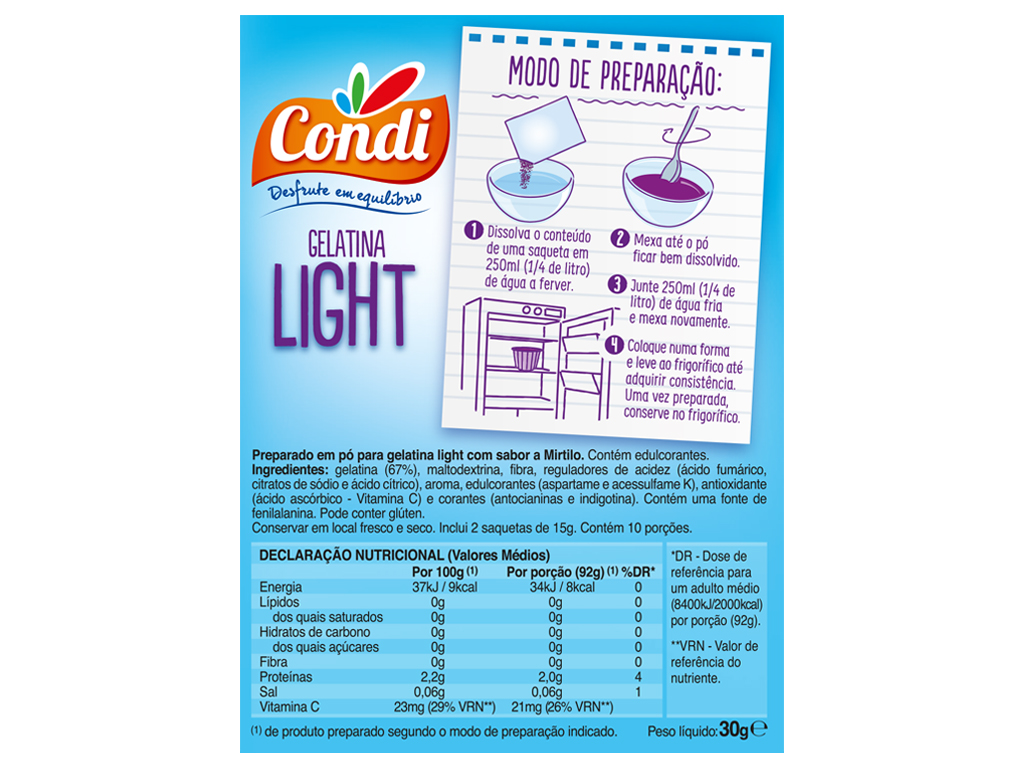 GELATINA CONDI MIRTILO LIGHT 2X15G