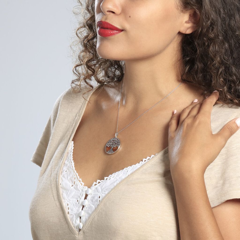 Collier Argent Blanc Aleana Ambre