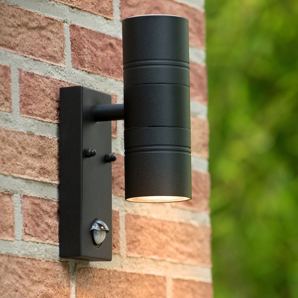Arne twee-lichts LED-buitenwandlamp, zwart, inclusief bewegingsmelder