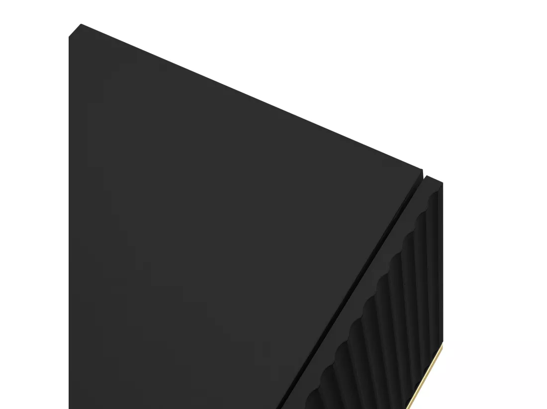 Meuble TV 165x36x55cm, avec 2 portes, 2 tiroirs et 2 compartiments, pieds dorés et bord doré, Noir
