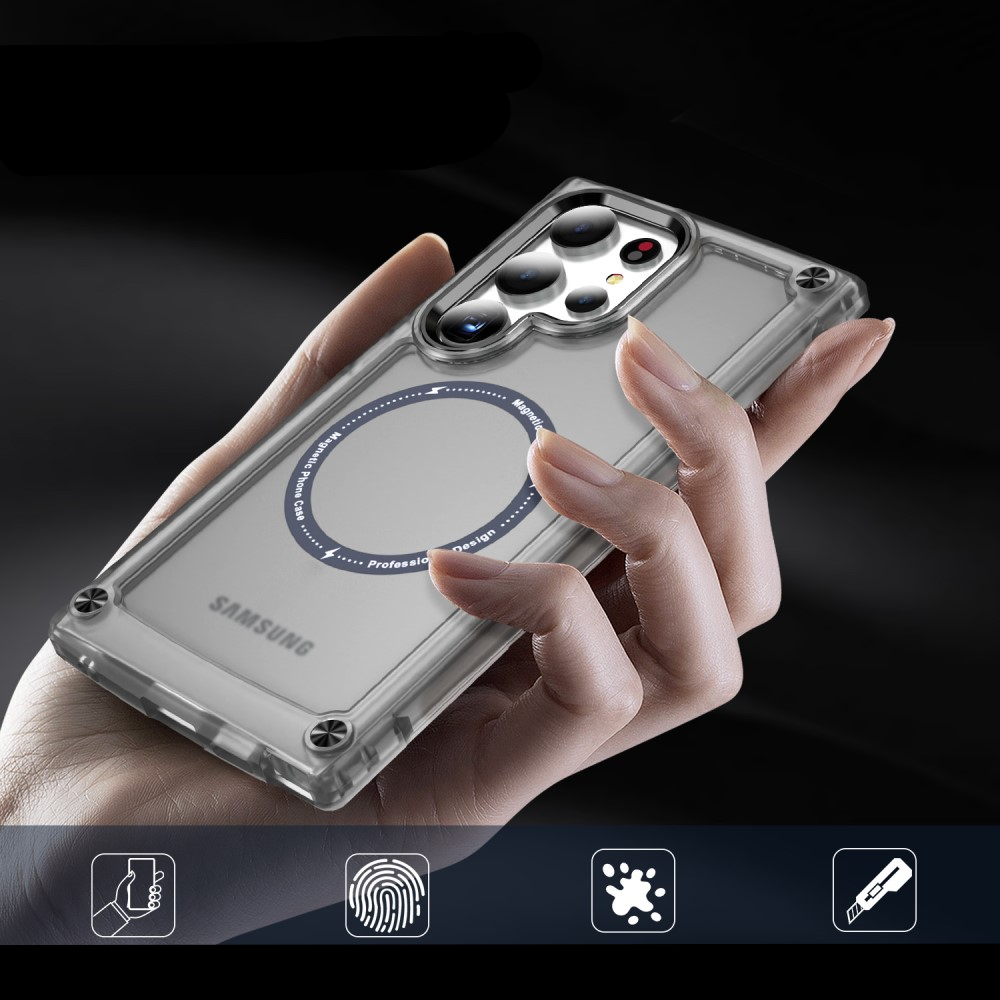 Samsung Galaxy S25 Ultra Hardcase Hülle mit Air Cushion Fallschutz MagSafe-Modul - Schwarz / Transparent