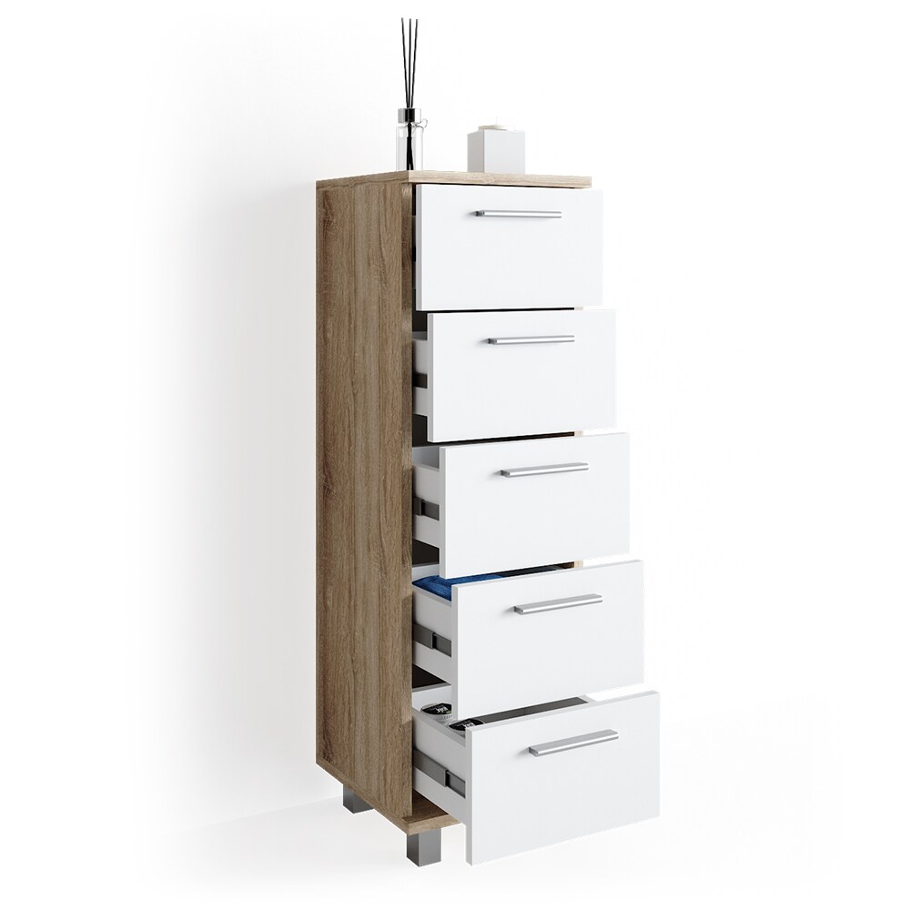 VICCO Badschrank ILIAS Weiß Sonoma Midischrank Bad Schrank Badregal Badezimmer