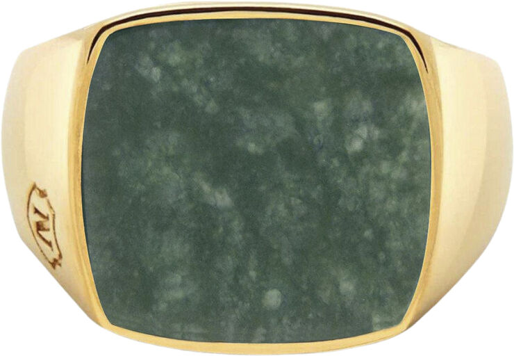 Nialaya Men's Gold Plated Signet Ring with Green Jade Gold and green