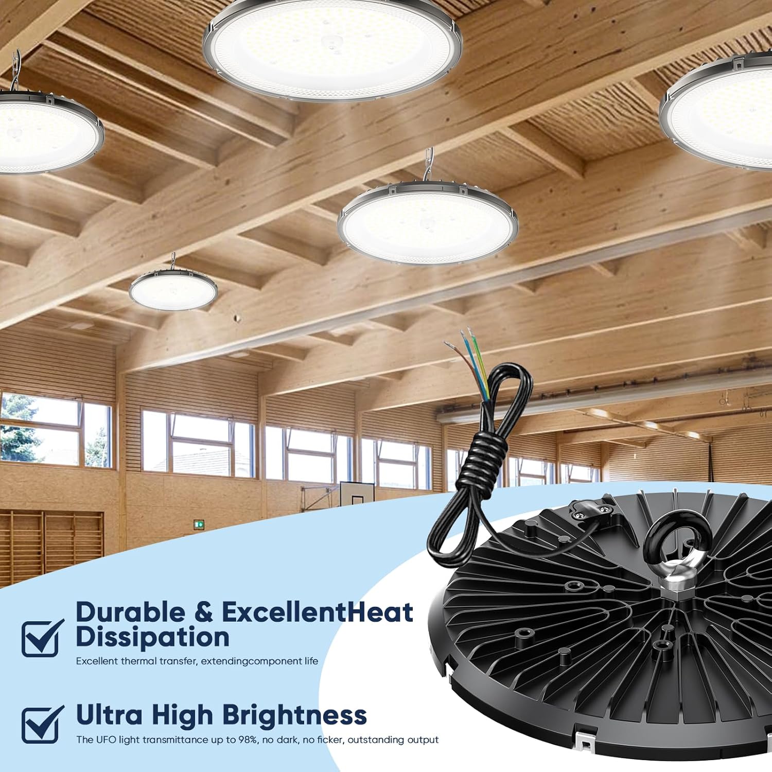 6 Pack 100W UFO LED Werkstattlampe, Hallenstrahler 15000LM, 6000K Kaltweiß Industrielampe High Bay Light, IP65 Wasserdichte Industrielampe High Bay Licht für Fabriken, Garage, Lagerhaus, Beleuchtung