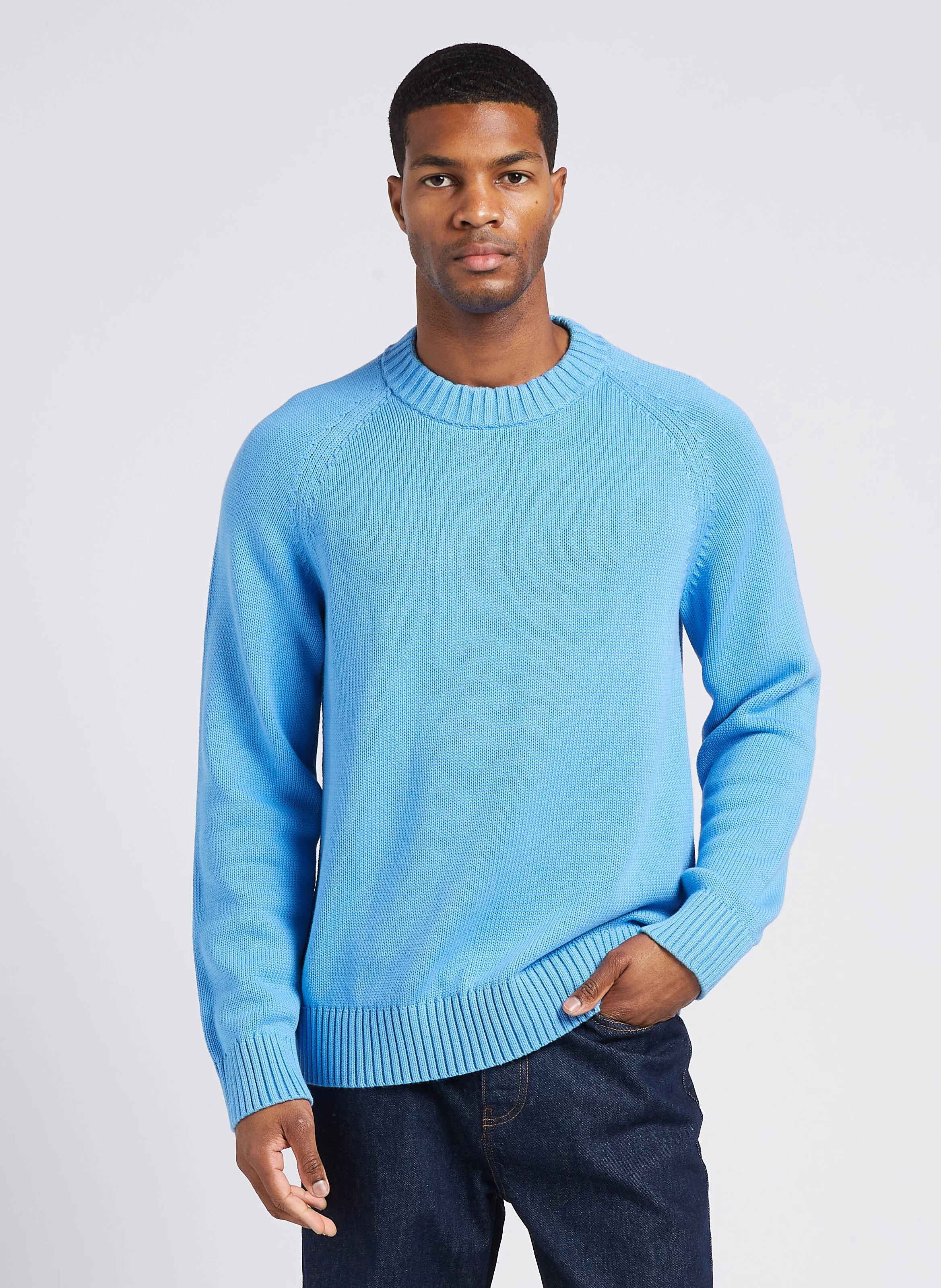 PANN - Pull droit col rond en coton | Bleu