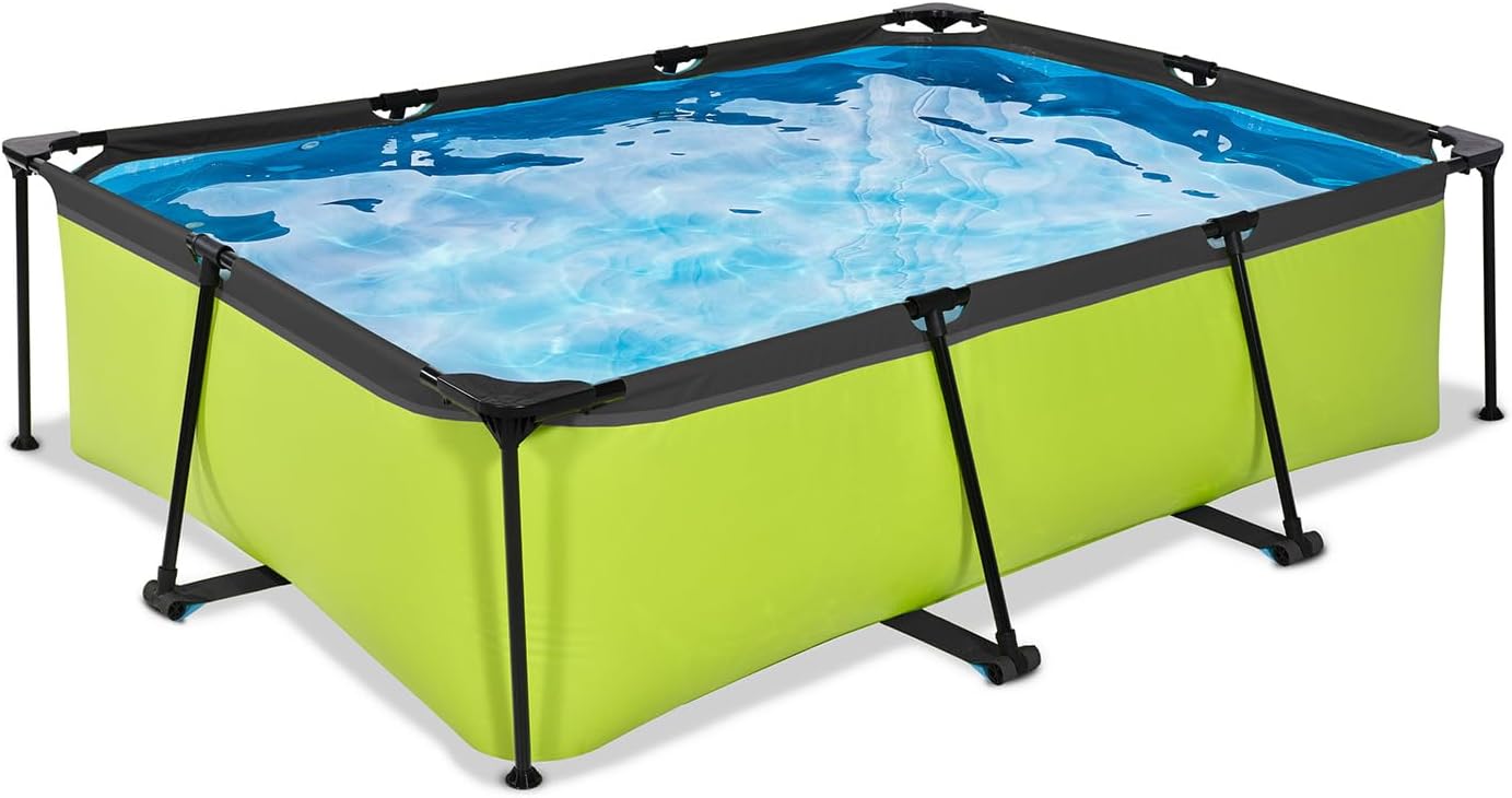 EXIT Toys Lime Pool - 220x150x65cm - Rechteckiger, Kompakter Rahmenpool mit Kartuschenfilterpumpe - Leicht Zugänglich - Für Kleinkinder Geeignet - Starker Rahmen - Einzigartiges Design - Grün