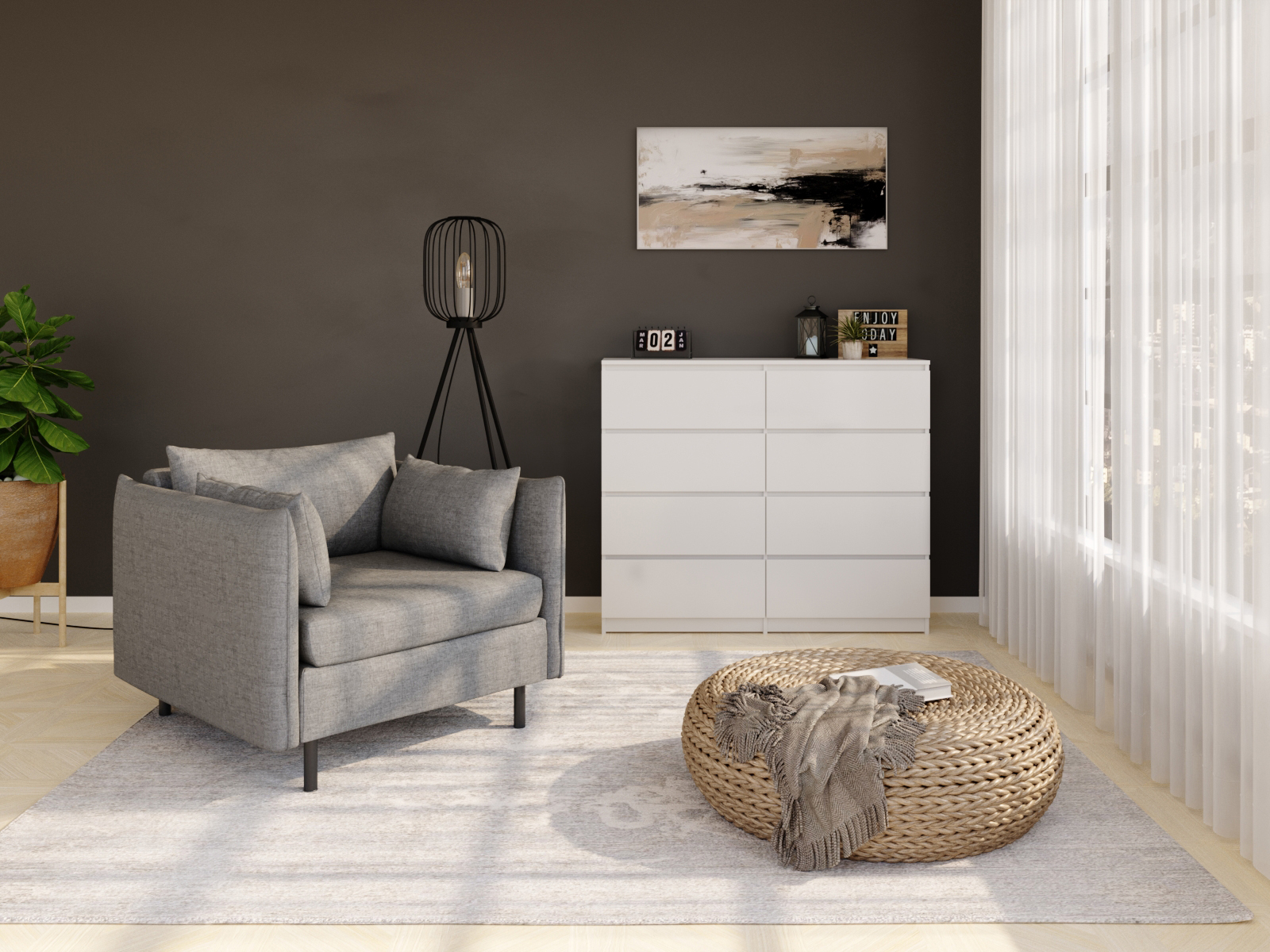 Kommode TALA 8 Schubladen 119 x 100 cm weiss