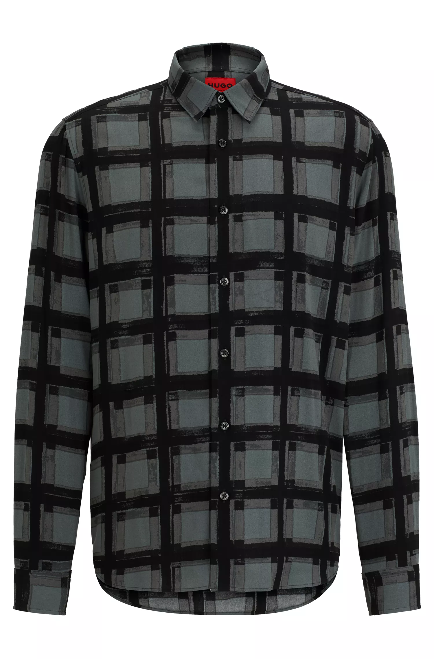Camisa HUGO vermelha de corte relaxado com estampa abstrata por toda a peça.