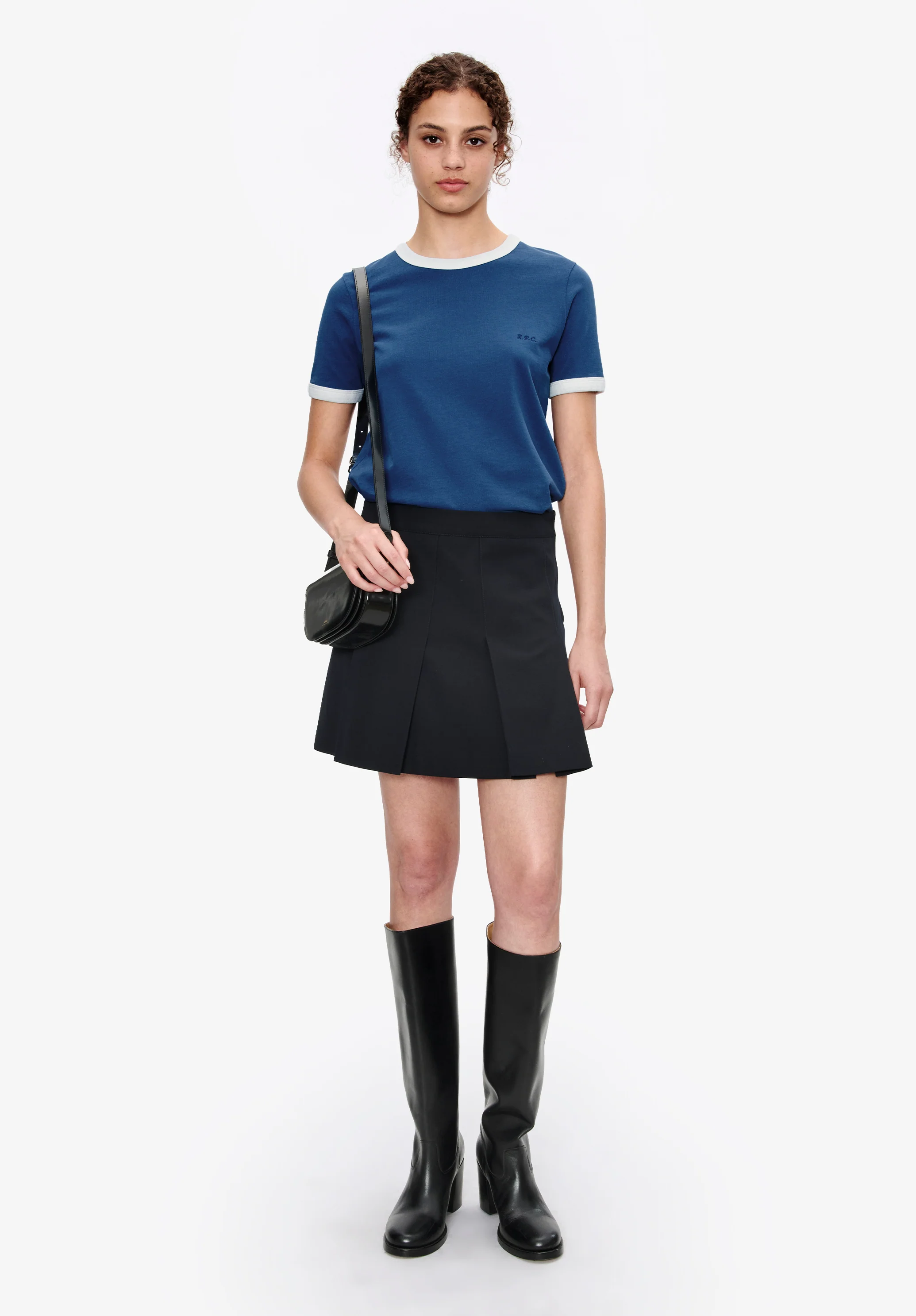 t-shirt crop manche courte contrasté - Bleu