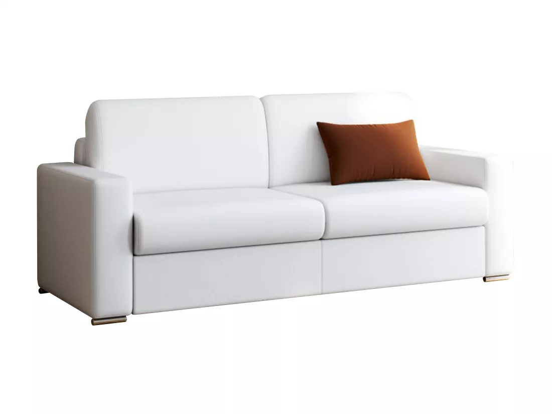 Canapé 4 places convertible express en simili blanc - Couchage lattes larges 160 cm - Matelas 14 cm avec mémoire de forme CALITO