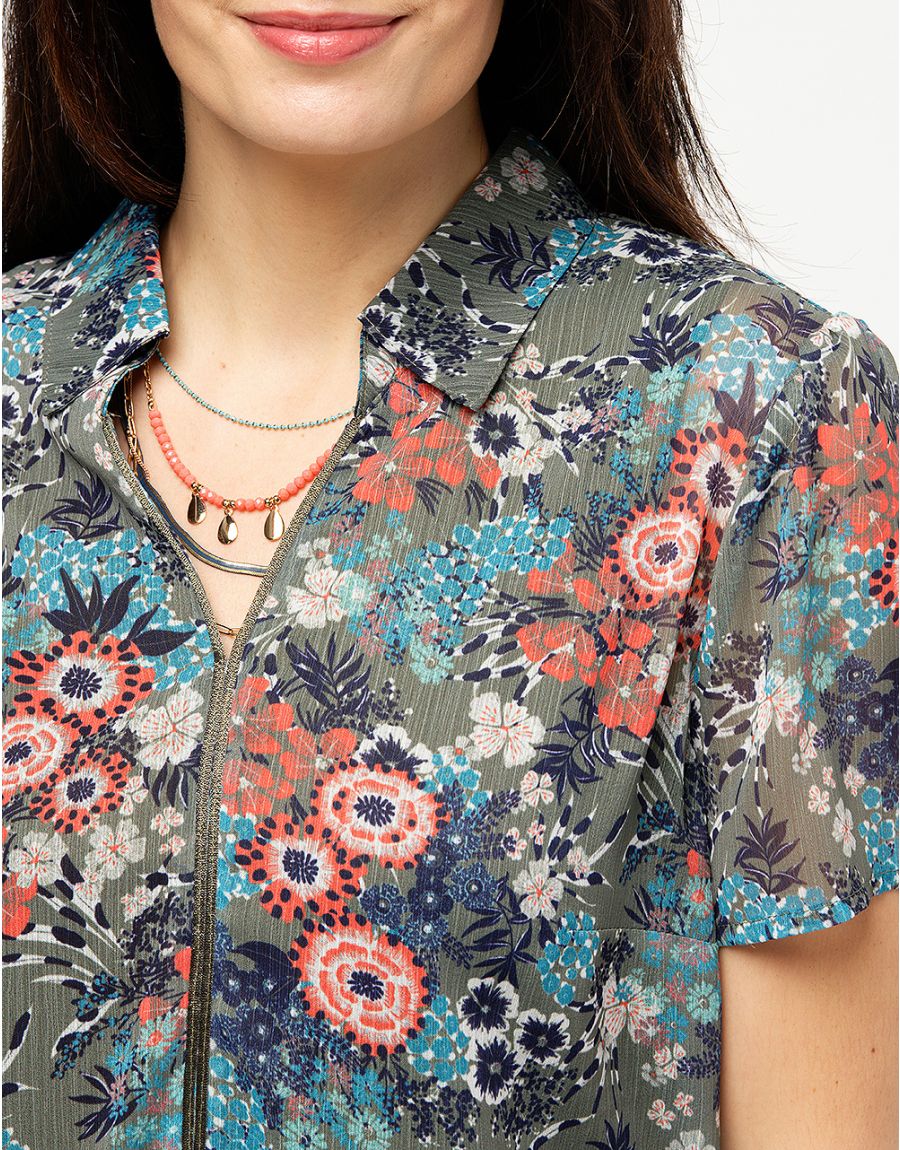 Blouse kaki fleuri