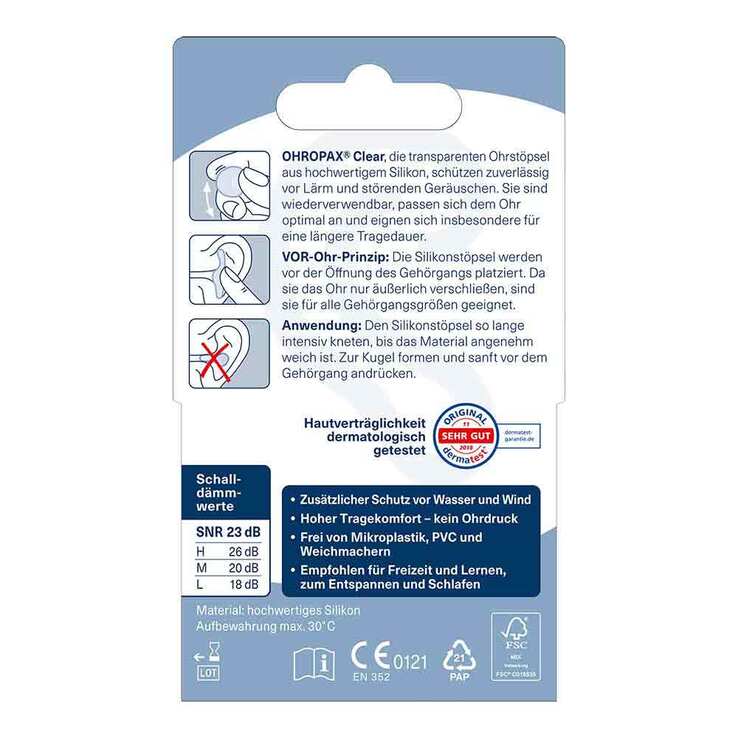 Ohropax Clear Silikon Vor-Ohr Stöpsel, 6 St