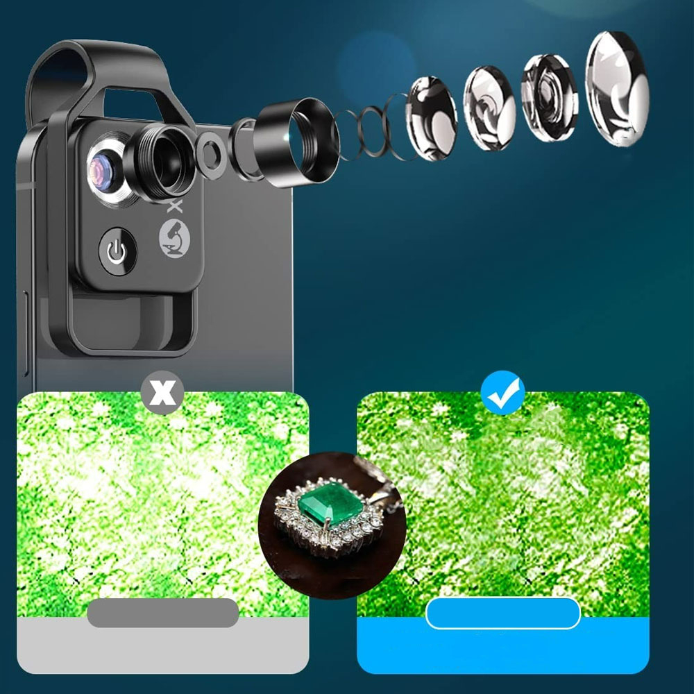 Universal Smartphone Kamera Mikroskop 200-fache Vergrösserung   LED Beleuchtung und Aufbewahrungstasche